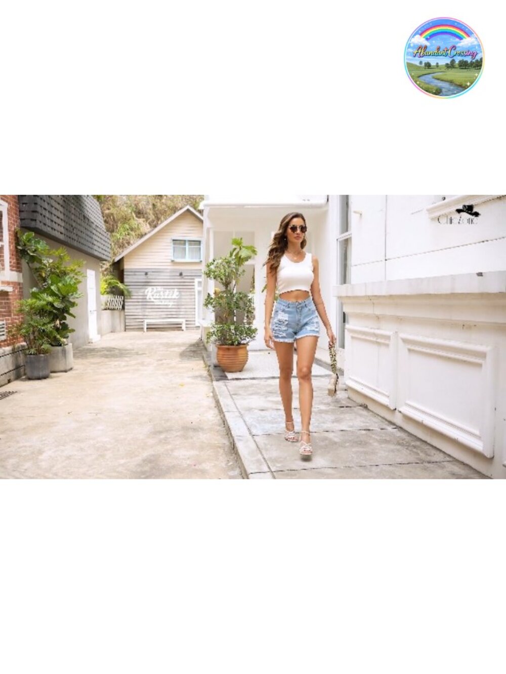 Ripped Mid-High Waisted Stretchy Denim Jean Shorts - Picture 6 of 6